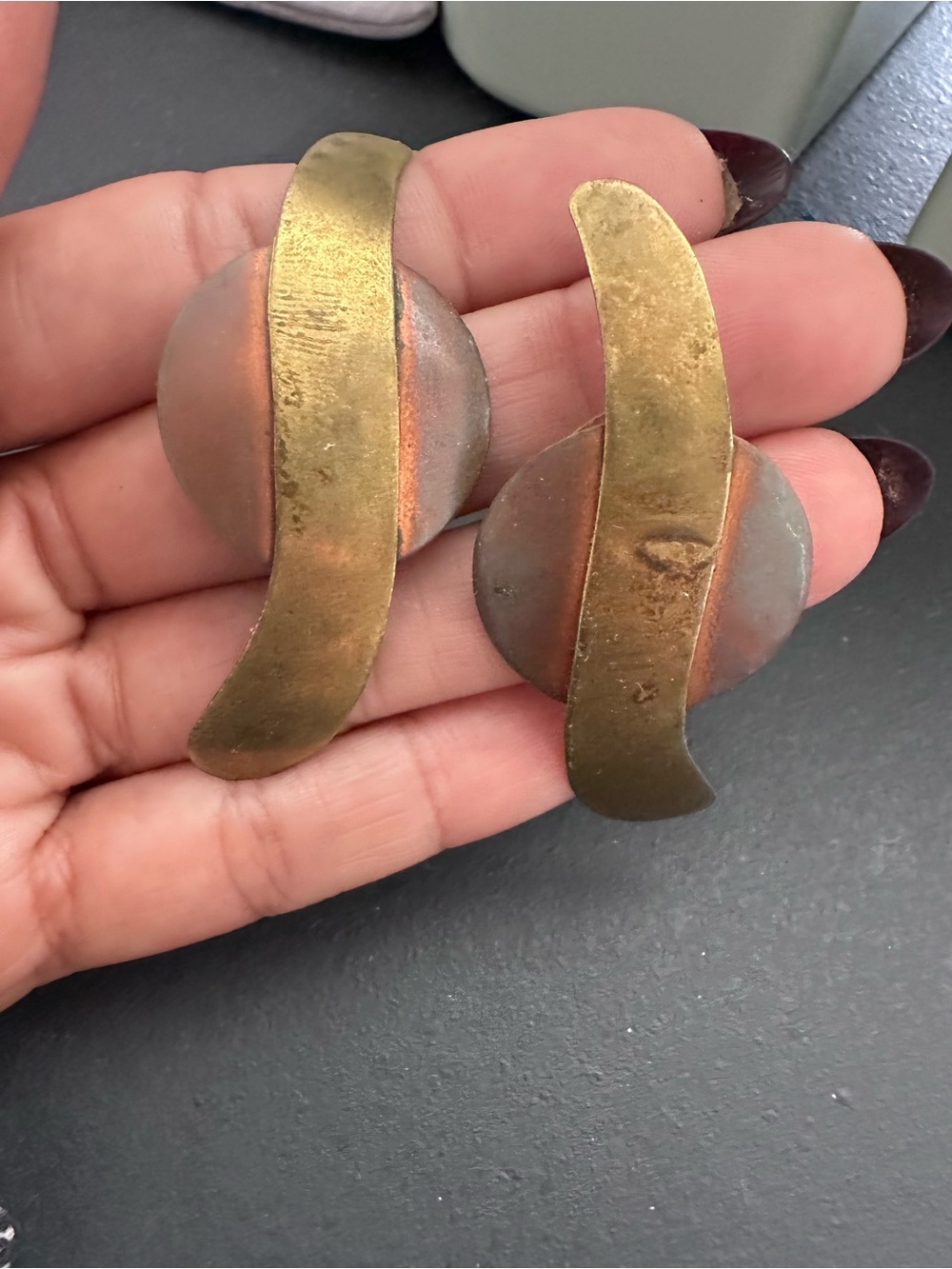 Brass and Copper Modernist Earrings - Vintage-Inspired